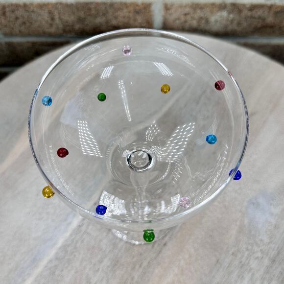 Cupcakes and Cashmere Rainbow Dot Coupe Glass Set 2 Vintage Style Set New - Picture 11 of 11